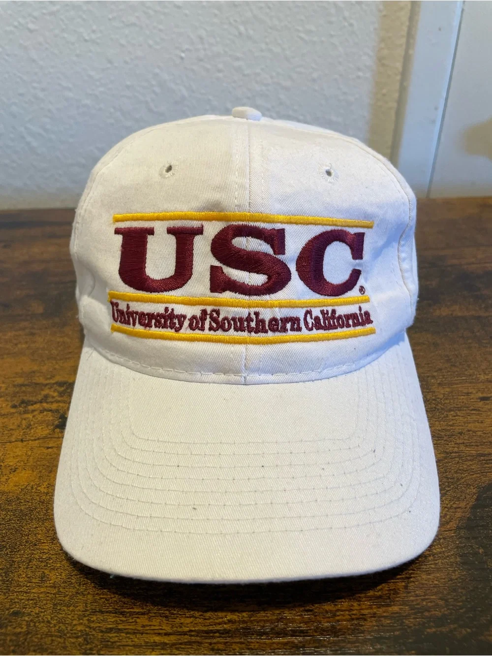 VTG 1993 The Game USC Trojans White Snapback Hat Green Underbrim NCAA